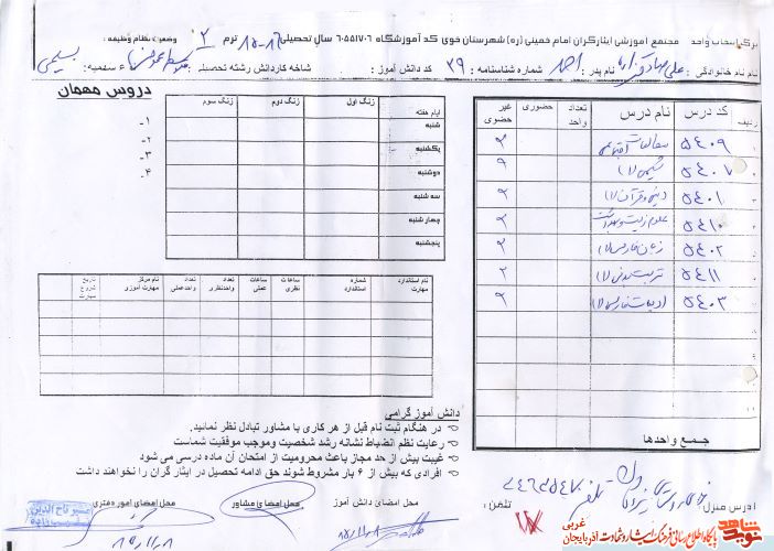 اسناد/مدارک شهید «علی صادق زاده»
