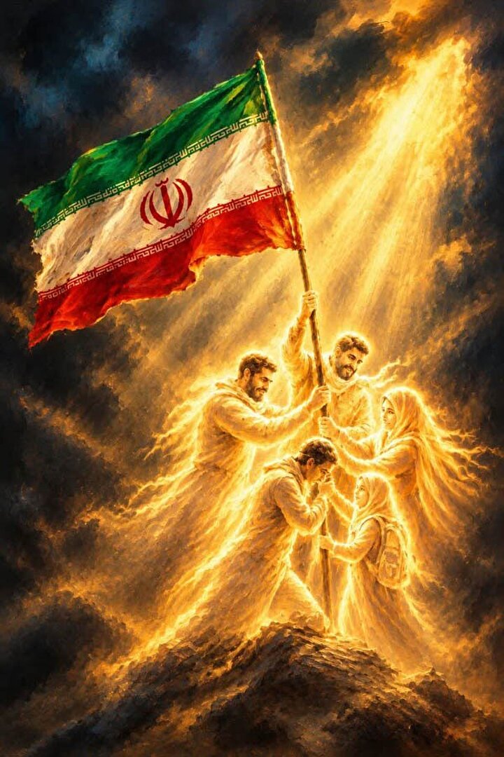 پوستر/ پرچم بر زمین نمی‌ماند؛ ایران ایستاده است