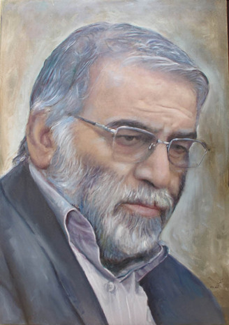 نقاشی پرتره دانشمند شهيد ایرانی توسط هنرمند ايلامي